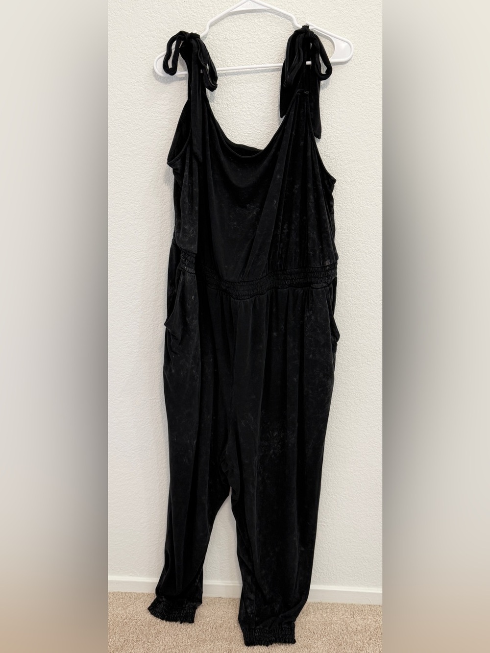 Torrid Super Soft Mineral Wash Tie Shoulder Jumpsuit Black 5X Plus Size Jogger - Picture 4 of 8